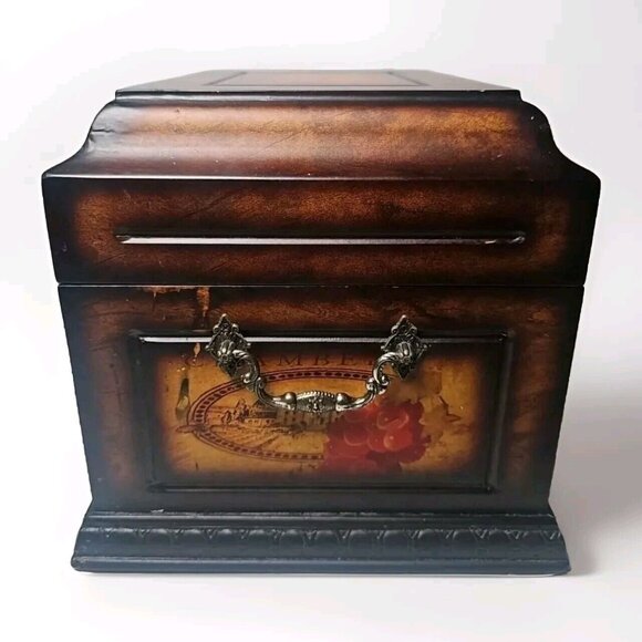 Wood Box Treasure Chest Brown Lined Storage Organization 10x12x6 - Picture 5 of 16